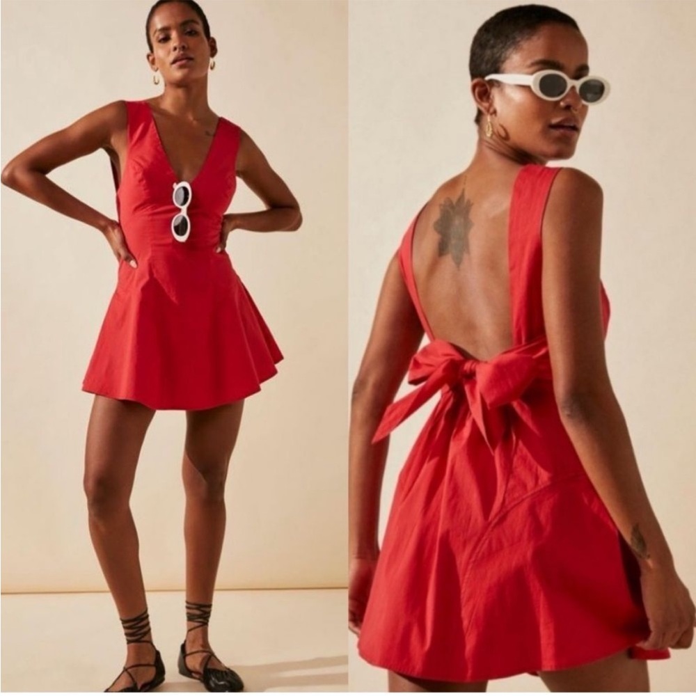 Red Tank Dress with Bow Tie | Free People | Eye Catching Mini